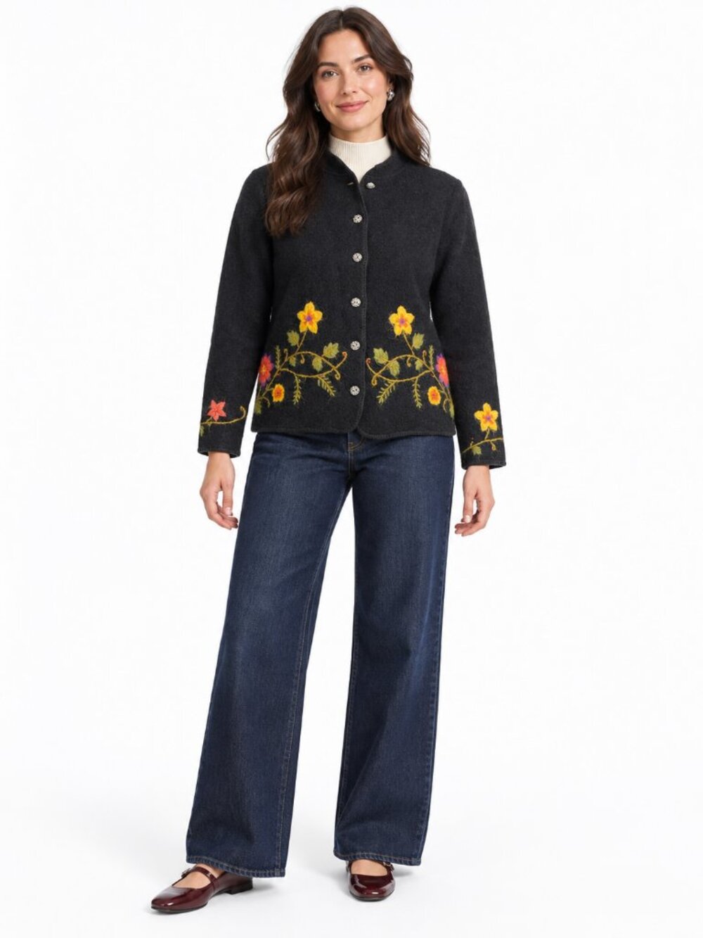 Vintage I.B. Diffusion Embroidered Wool Sweater Jacket Medium